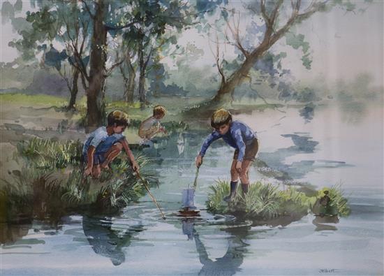 Wendy Jelbert, watercolour and gouache, These Happy Childhood days 28 x 38cm